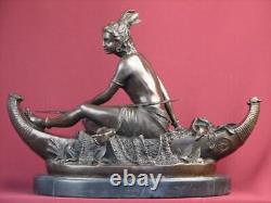 Signed Bronze Highly Detailed Statue Native American Indian On Marble Base