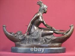 Signed Bronze Highly Detailed Statue Native American Indian On Marble Base