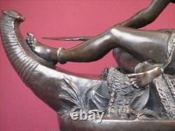 Signed Bronze Highly Detailed Statue Native American Indian On Marble Base