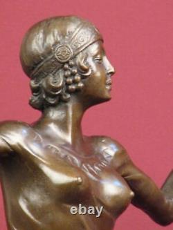 Signed Bronze Sculpture Art Deco Dancer Highly Detailed Statue On Marble Base