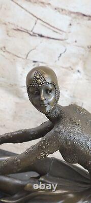 Signed Bronze Sculpture Art Deco Highly Detailed D. Chiparus Statue On Marble Nr