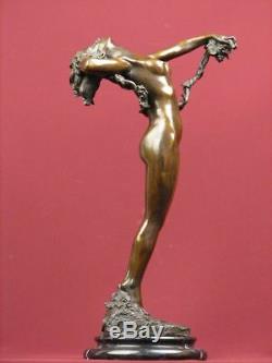 Signed Bronze Sculpture Art Deco Nude Highly Detailed Statue On Marble