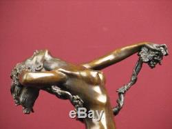 Signed Bronze Sculpture Art Deco Nude Highly Detailed Statue On Marble