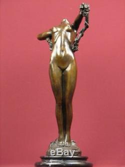 Signed Bronze Sculpture Art Deco Nude Highly Detailed Statue On Marble