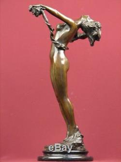 Signed Bronze Sculpture Art Deco Nude Highly Detailed Statue On Marble