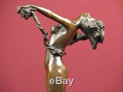 Signed Bronze Sculpture Art Deco Nude Highly Detailed Statue On Marble