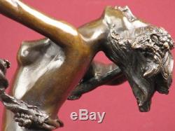 Signed Bronze Sculpture Art Deco Nude Highly Detailed Statue On Marble