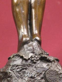 Signed Bronze Sculpture Art Deco Nude Highly Detailed Statue On Marble