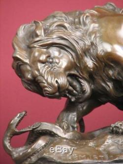 Signed Bronze Sculpture Lion Safari Highly Detailed Handcrafted Statue On Marble
