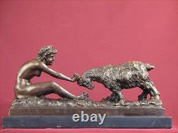 Signed Bronze Statue Art Deco Nude Highly Detailed Sculpture On Marble Base