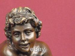 Signed Bronze Statue Art Deco Nude Highly Detailed Sculpture On Marble Base