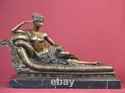 Signed Bronze Statue Classic Highly Detailed Sculpture On Marble Base