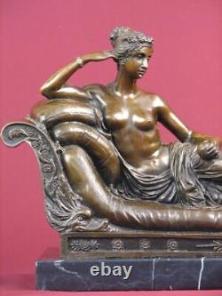 Signed Bronze Statue Classic Highly Detailed Sculpture On Marble Base