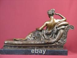 Signed Bronze Statue Classic Highly Detailed Sculpture On Marble Base