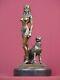 Signed Bronze Statue Cleopatra Feline Highly Detailed Sculpture On Marble Base