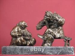 Signed Bronze Statue Realism Scene Highly Detailed Sculpture On Marble Base