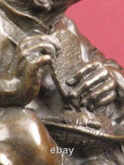 Signed Bronze Statue Realism Scene Highly Detailed Sculpture On Marble Base
