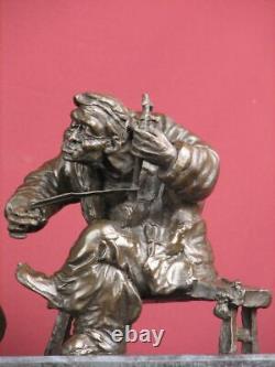 Signed Bronze Statue Realism Scene Highly Detailed Sculpture On Marble Base