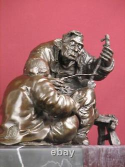 Signed Bronze Statue Realism Scene Highly Detailed Sculpture On Marble Base