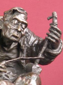 Signed Bronze Statue Realism Scene Highly Detailed Sculpture On Marble Base