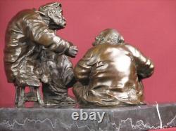 Signed Bronze Statue Realism Scene Highly Detailed Sculpture On Marble Base