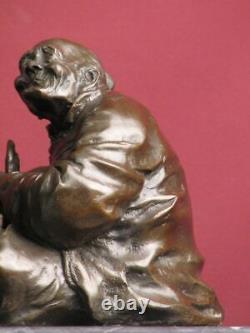 Signed Bronze Statue Realism Scene Highly Detailed Sculpture On Marble Base