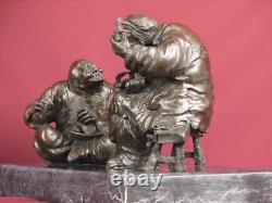 Signed Bronze Statue Realism Scene Highly Detailed Sculpture On Marble Base