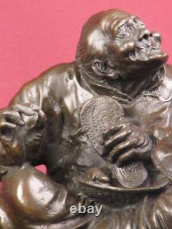 Signed Bronze Statue Realism Scene Highly Detailed Sculpture On Marble Base