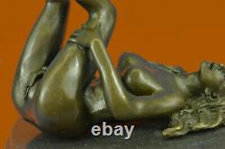 Signed High Quality Mavchi Art Deco Bronze Nude Girl Plinth Statue Sale Art Deco