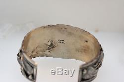 Signed J Lee Sterling Navajo Cuff Bracelet High Relief Feathers Turquoise Coral