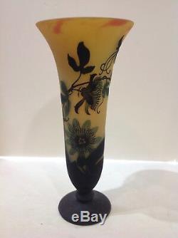 Signed Mueller cameo glass vase. Luneville. Antique France. 13 high