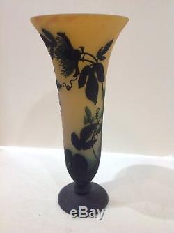 Signed Mueller cameo glass vase. Luneville. Antique France. 13 high
