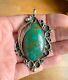 Signed Navajo Large Sterling Silver High Grade Green Royston Turquoise Pendant