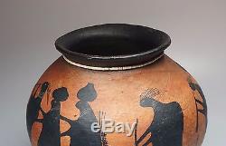 Signed Vintage 1985 Robert Rivera Ceramic Anasazi Design Round Pot 10 High