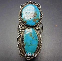 Signed Vintage ZUNI Sterling Silver & High Blue TURQUOISE RING, size 8