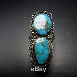 Signed Vintage ZUNI Sterling Silver & High Blue TURQUOISE RING, size 8