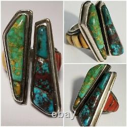 Spectacular Navajo High End Vintage Cobblestone Inlay Split Face Ring Signed