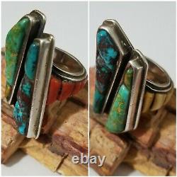 Spectacular Navajo High End Vintage Cobblestone Inlay Split Face Ring Signed