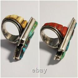 Spectacular Navajo High End Vintage Cobblestone Inlay Split Face Ring Signed