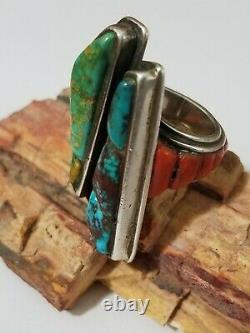 Spectacular Navajo High End Vintage Cobblestone Inlay Split Face Ring Signed