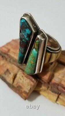 Spectacular Navajo High End Vintage Cobblestone Inlay Split Face Ring Signed