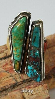 Spectacular Navajo High End Vintage Cobblestone Inlay Split Face Ring Signed