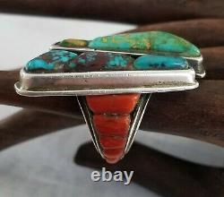 Spectacular Navajo High End Vintage Cobblestone Inlay Split Face Ring Signed