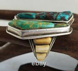 Spectacular Navajo High End Vintage Cobblestone Inlay Split Face Ring Signed