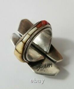 Spectacular Navajo High End Vintage Cobblestone Inlay Split Face Ring Signed