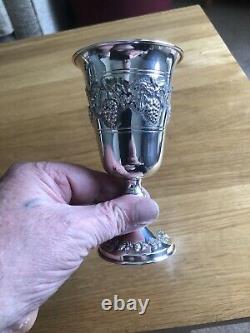 Sterling 925 Signed Solid Silver Goblet Chased With Fruiting Vines 5 3/8 High