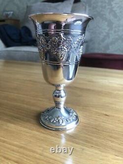 Sterling 925 Signed Solid Silver Goblet Chased With Fruiting Vines 5 3/8 High