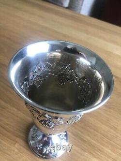 Sterling 925 Signed Solid Silver Goblet Chased With Fruiting Vines 5 3/8 High