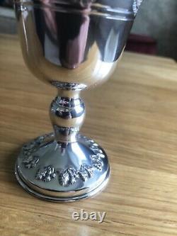 Sterling 925 Signed Solid Silver Goblet Chased With Fruiting Vines 5 3/8 High