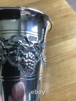 Sterling 925 Signed Solid Silver Goblet Chased With Fruiting Vines 5 3/8 High